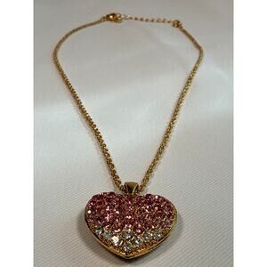 Avon Pink Pave Ombre Heart Pendant Gold Tone Charm Necklace NIB